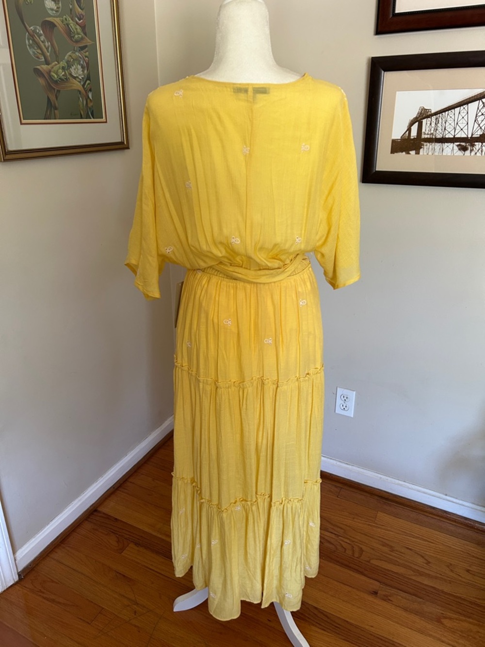 Yellow Embroidered Tie-Waist Maxi Dress - Picture 4 of 7